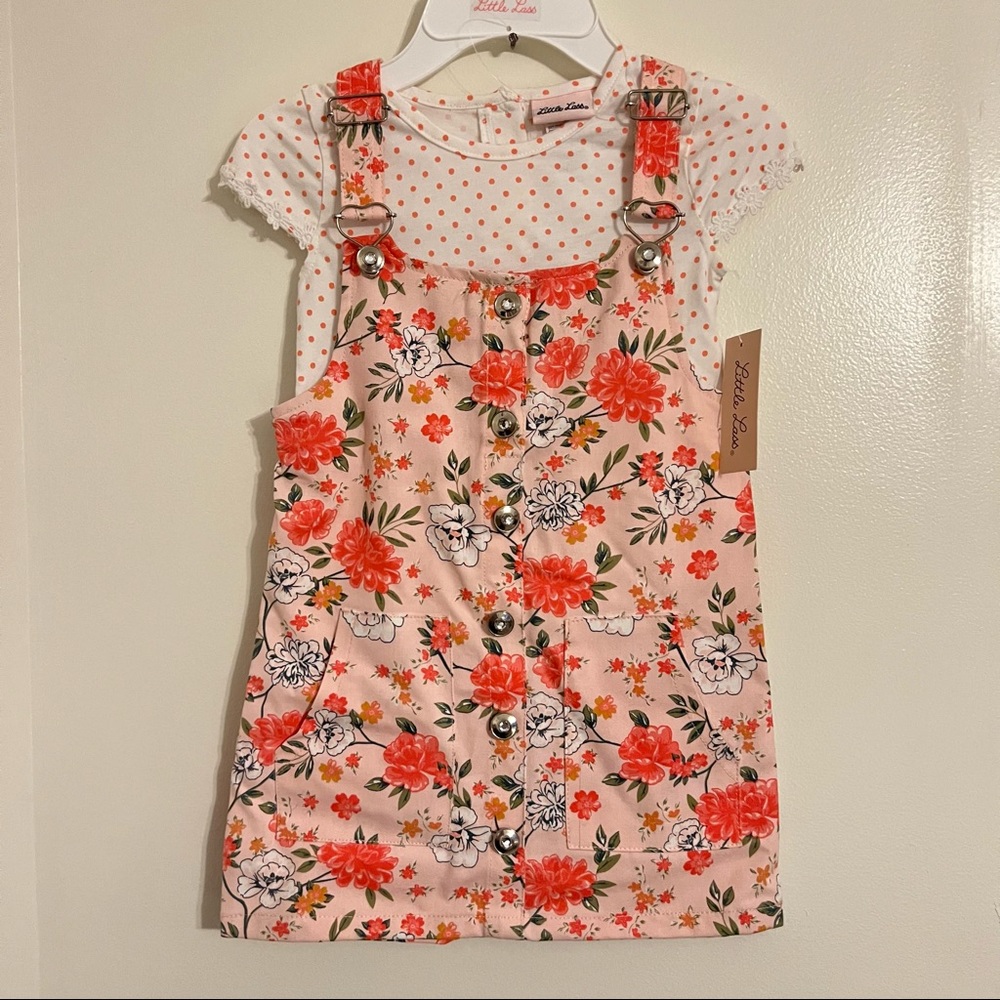 Little Lass Floral Jumper Dress W/ Polka Dot Top Size 5 New with tags